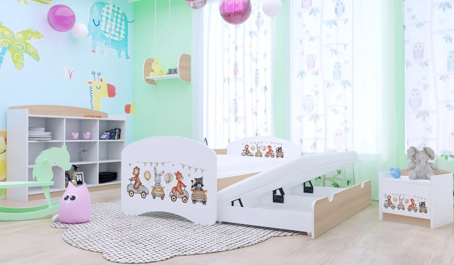 Pat Happy Babies Happy Animals And Cars retractabil 80x160 (White/Light Pear)