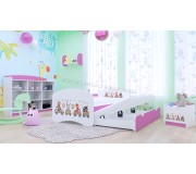 Pat Happy Babies Happy Animals And Cars cu pat retractabil 80x160 (White/Pink)