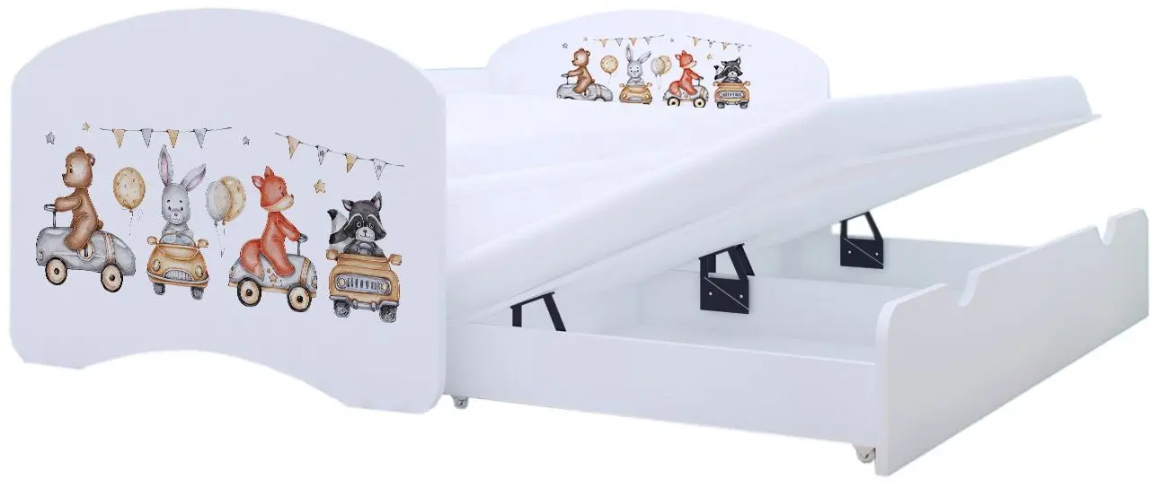 Pat Happy Babies Happy Animals And Cars cu pat retractabil 90x180 (White)