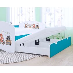 Pat Happy Babies Happy Animals And Cars cu pat retractabil 90x180 (White/Blue) Thumb