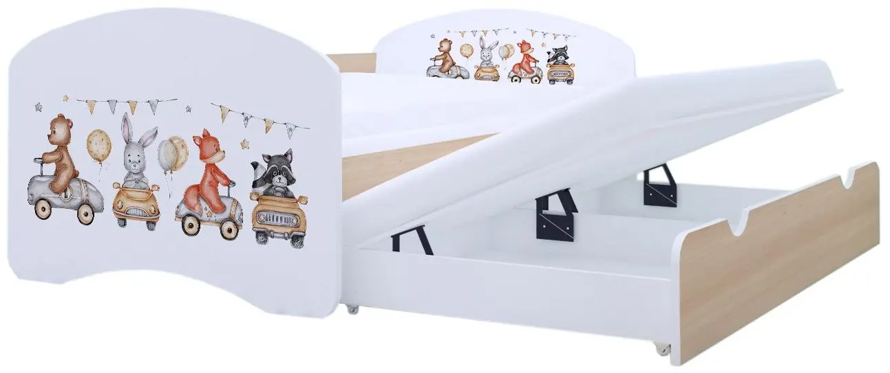 Кровать Happy Babies Happy Animals And Cars с выдвижной кроватью 90x180 (White/Light Pear)