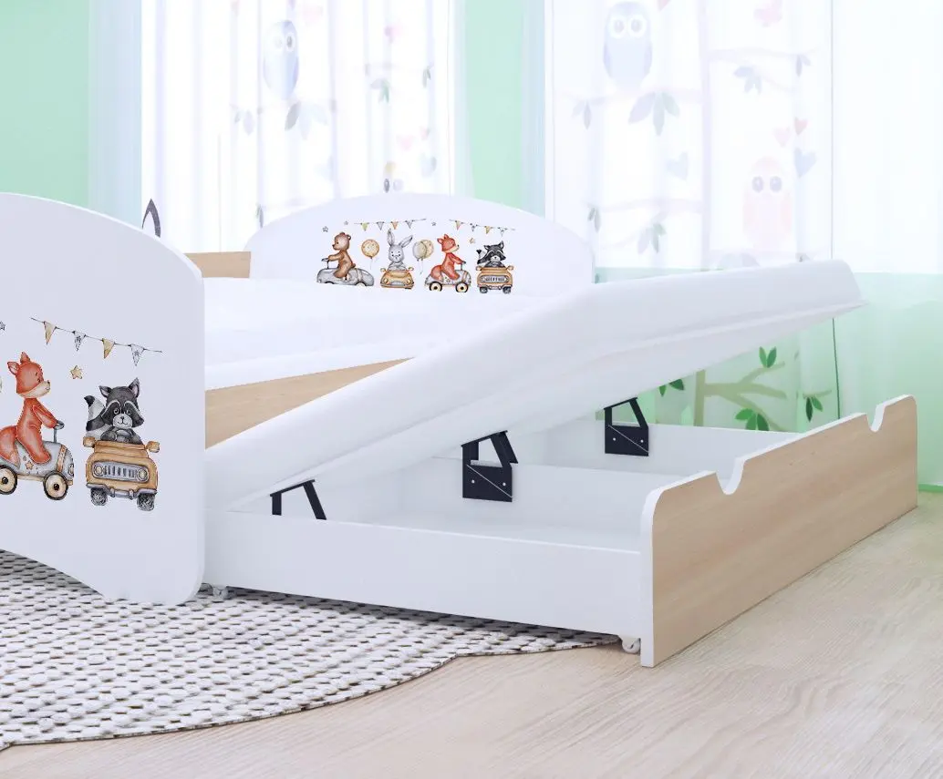 Кровать Happy Babies Happy Animals And Cars с выдвижной кроватью 90x180 (White/Light Pear)