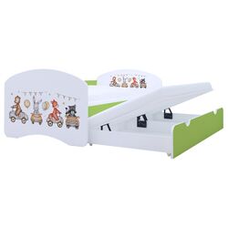 Pat Happy Babies Happy Animals And Cars cu pat retractabil 90x180 (White/Pastel Green) Thumb