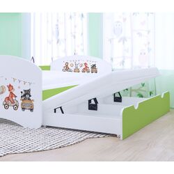 Pat Happy Babies Happy Animals And Cars cu pat retractabil 90x180 (White/Pastel Green) Thumb