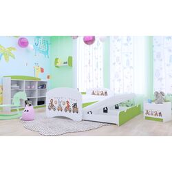 Pat Happy Babies Happy Animals And Cars cu pat retractabil 90x180 (White/Pastel Green)