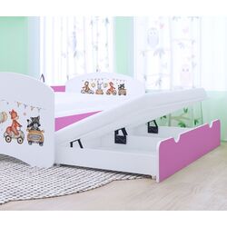 Pat Happy Babies Happy Animals And Cars cu pat retractabil 90x180 (White/Pink) Thumb