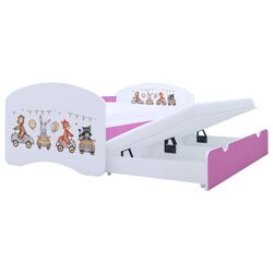 Pat Happy Babies Happy Animals And Cars cu pat retractabil 90x180 (White/Pink) Thumb