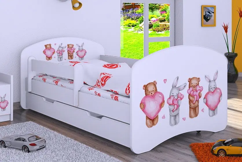 Кровать Happy Babies Happy Animals with Heart L08 с ящиком 90x190 (White)