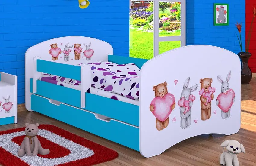 Pat Happy Babies Happy Animals with Heart L08 cu sertar 90x190 (White/Blue)