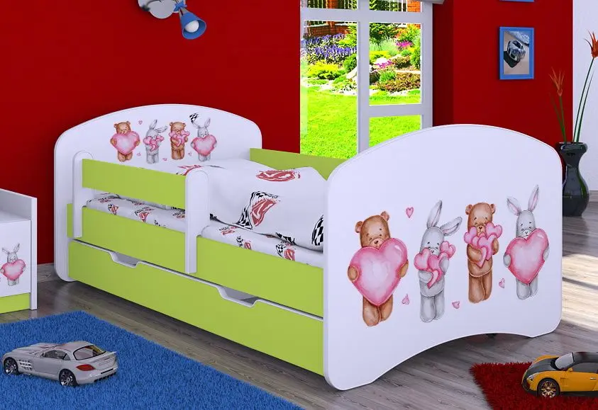 Кровать Happy Babies Happy Animals with Heart L08 с ящиком 90x190 (White/Pastel Green)