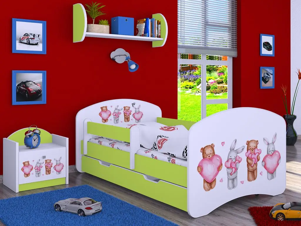 Кровать Happy Babies Happy Animals with Heart L08 с ящиком 90x190 (White/Pastel Green)