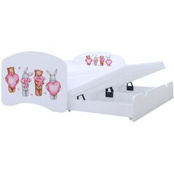 Pat Happy Babies Happy Animals with Heart cu pat retractabil 80x160 (White) Thumb