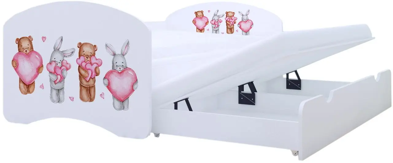 Pat Happy Babies Happy Animals with Heart cu pat retractabil 80x160 (White)