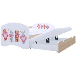 Pat Happy Babies Happy Animals with Heart cu pat retractabil 80x160 (White/Light Pear) Thumb