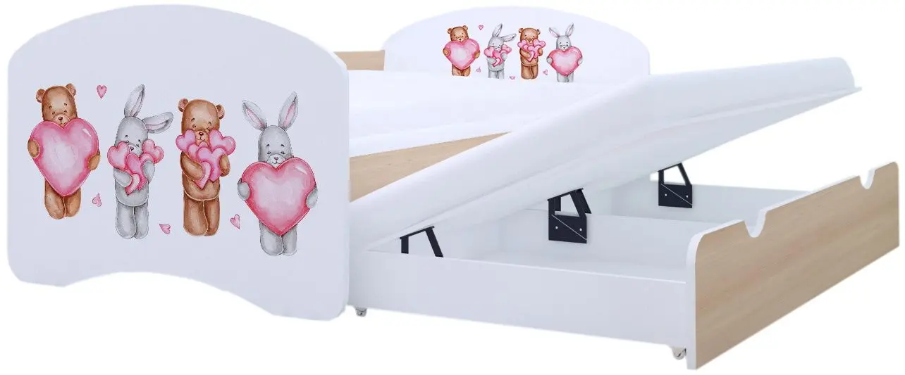 Pat Happy Babies Happy Animals with Heart cu pat retractabil 80x160 (White/Light Pear)