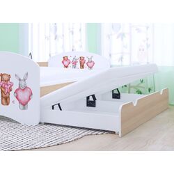 Pat Happy Babies Happy Animals with Heart cu pat retractabil 80x160 (White/Light Pear) Thumb