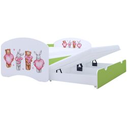 Кровать Happy Babies Happy Animals with Heart с выдвижной кроватью 80x160 (White/Pastel Green) Thumb