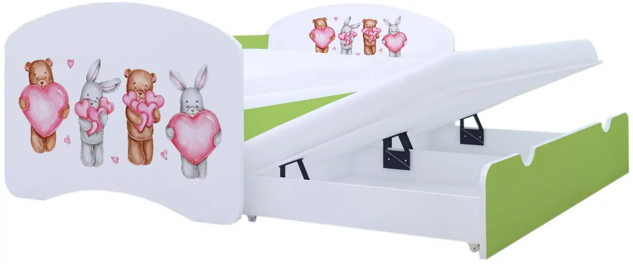 Кровать Happy Babies Happy Animals with Heart с выдвижной кроватью 80x160 (White/Pastel Green)