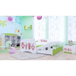 Pat Happy Babies Happy Animals with Heart cu pat retractabil 80x160 (White/Pastel Green)