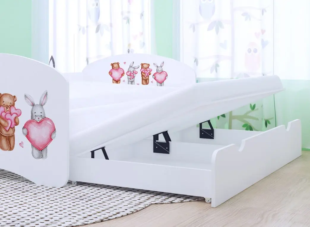 Pat Happy Babies Happy Animals with Heart cu pat retractabil 90x180 (White)