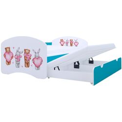 Pat Happy Babies Happy Animals with Heart cu pat retractabil 90x180 (White/Blue) Thumb