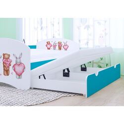 Pat Happy Babies Happy Animals with Heart cu pat retractabil 90x180 (White/Blue) Thumb