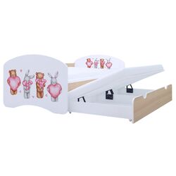 Pat Happy Babies Happy Animals with Heart cu pat retractabil 90x180 (White/Light Pear) Thumb