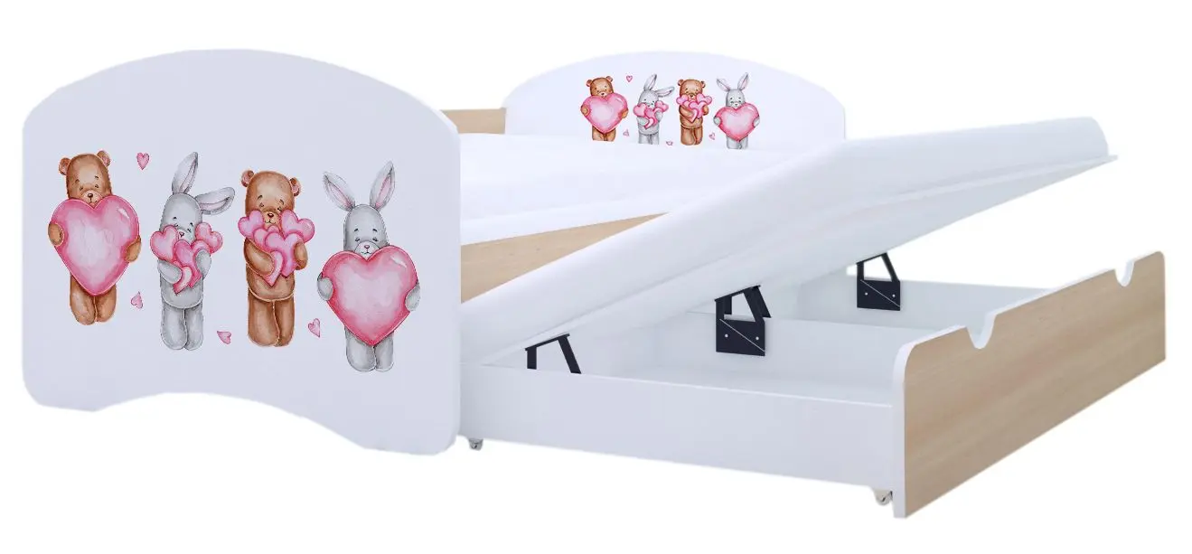 Pat Happy Babies Happy Animals with Heart cu pat retractabil 90x180 (White/Light Pear)