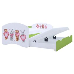 Pat Happy Babies Happy Animals with Heart cu pat retractabil 90x180 (White/Pastel Green) Thumb