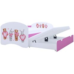 Pat Happy Babies Happy Animals with Heart cu pat retractabil 90x180 (White/Pink) Thumb