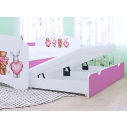 Pat Happy Babies Happy Animals with Heart cu pat retractabil 90x180 (White/Pink) Thumb