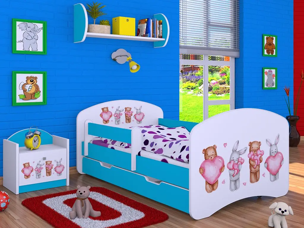 Pat Happy Babies Happy Animals with Hearts L02 cu sertar 70x140 (White/Blue)