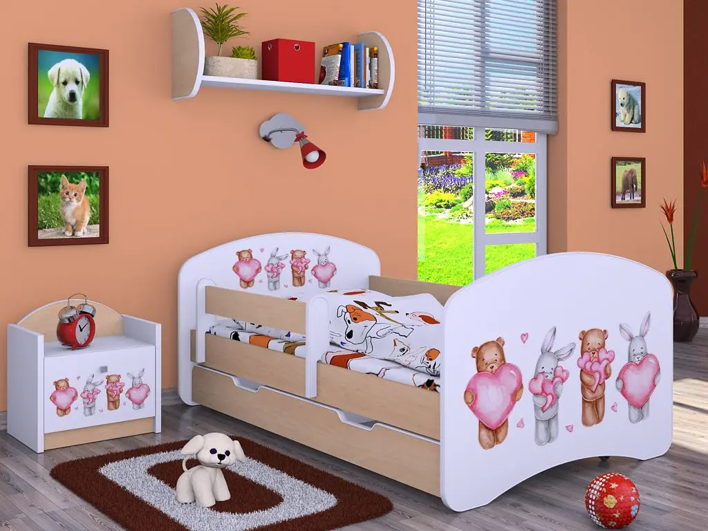 Кровать Happy Babies Happy Animals with Hearts L02 с ящиком 70x140 (White/Light Pear)