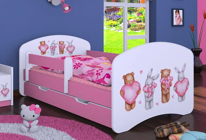 Pat Happy Babies Happy Animals with Hearts L02 cu sertar 70x140 (White/Pink)