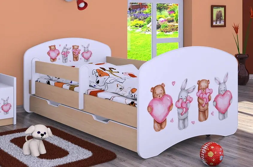 Pat Happy Babies Happy Animals with Hearts L04 cu sertar 80x160 (White/Light Pear)