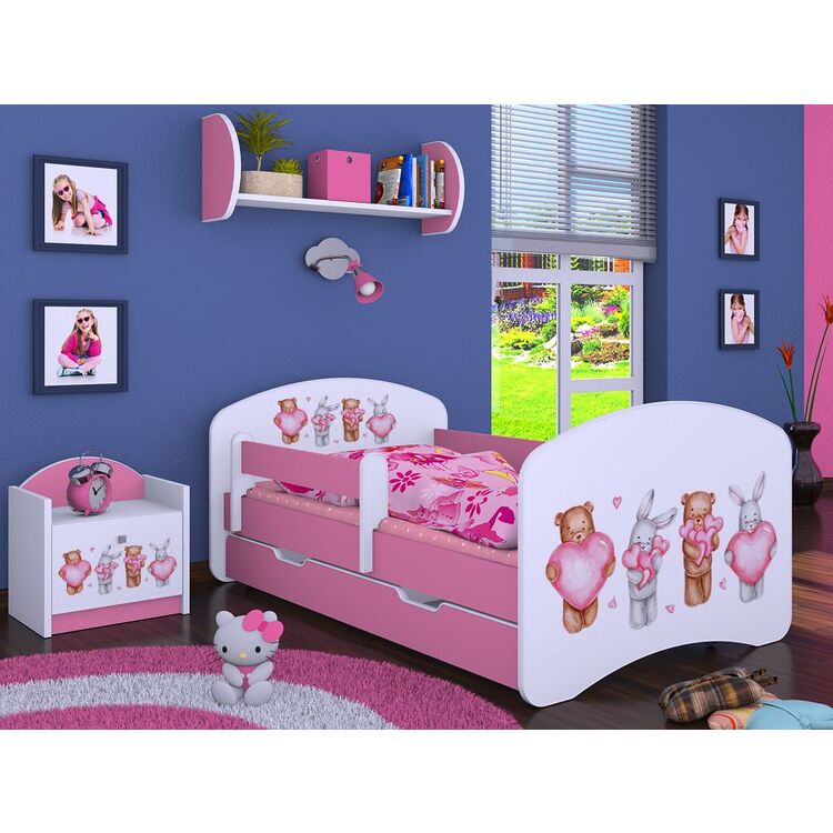 Кровать Happy Babies Happy Animals with Hearts L04 с ящиком 80x160 (White/Pink)