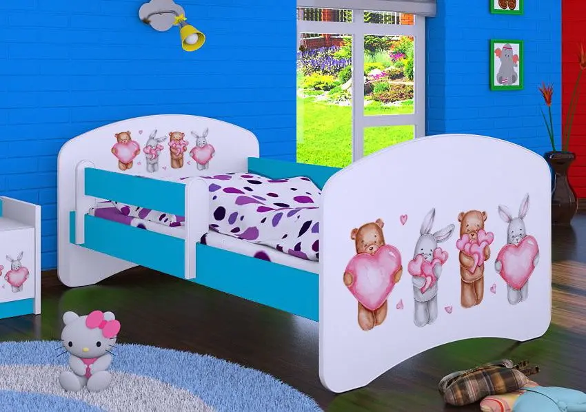 Кровать Happy Babies Happy Animals with Hearts L07 90x190 (White/Blue)
