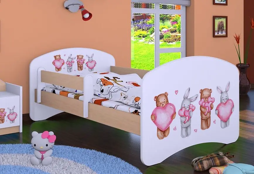 Кровать Happy Babies Happy Animals with Hearts L07 90x190 (White/Light Pear)