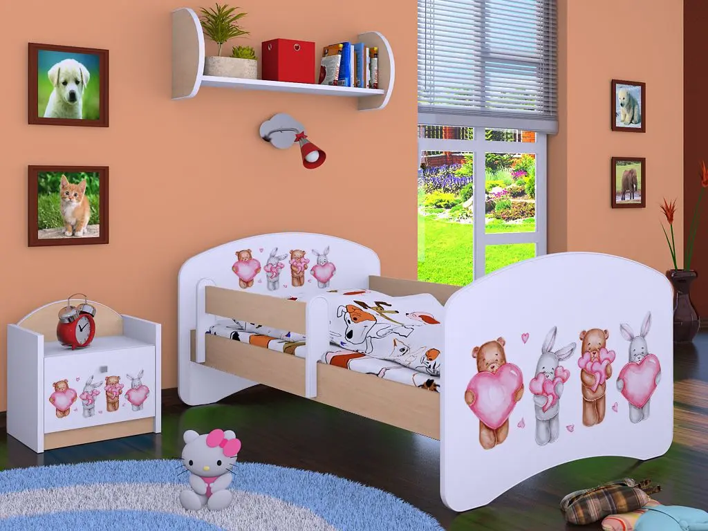 Кровать Happy Babies Happy Animals with Hearts L07 90x190 (White/Light Pear)