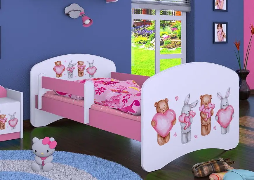 Кровать Happy Babies Happy Animals with Hearts L07 90x190 (White/Pink)