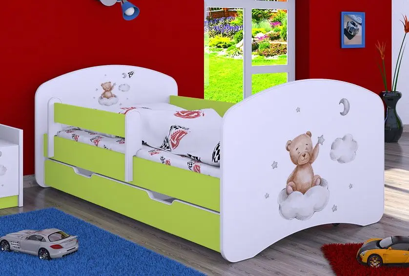 Pat Happy Babies Happy Bear On Cloud L06 cu sertar 90x180 (White/Pastel Green)