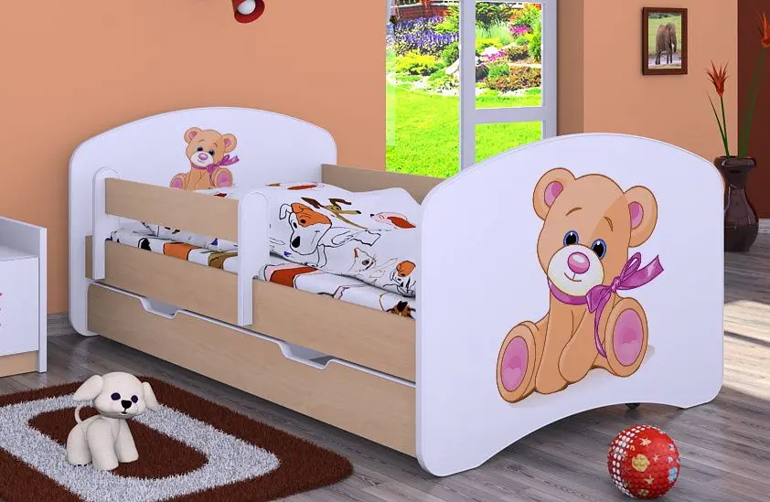 Pat Happy Babies Happy Bear with Bow L04 cu sertar 80x160 (White/Light Pear)