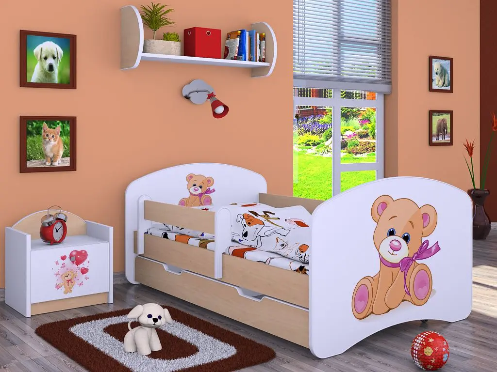 Pat Happy Babies Happy Bear with Bow L04 cu sertar 80x160 (White/Light Pear)