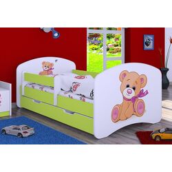 Pat Happy Babies Happy Bear with Bow L04 cu sertar 80x160 (White/Pastel Green) Thumb