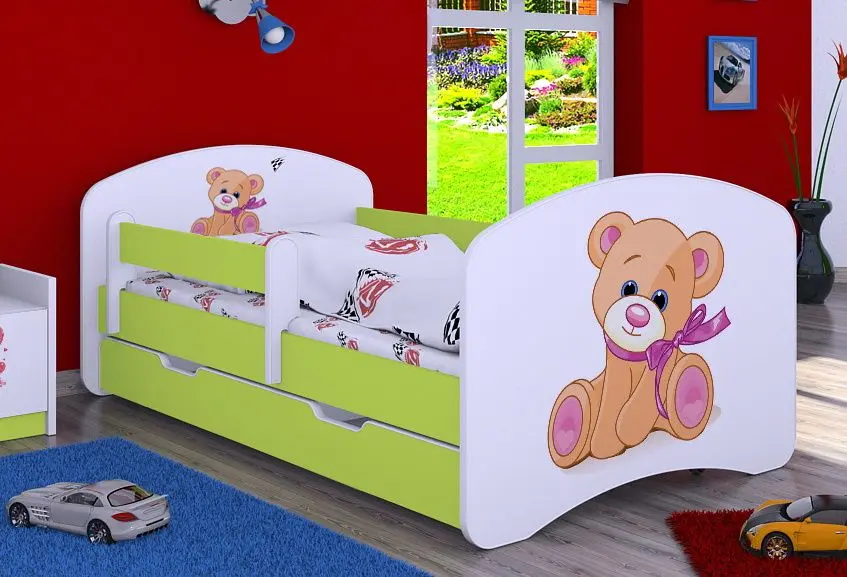 Pat Happy Babies Happy Bear with Bow L04 cu sertar 80x160 (White/Pastel Green)