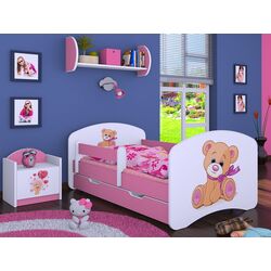 Pat Happy Babies Happy Bear with Bow L04 cu sertar 80x160 (White/Pink)