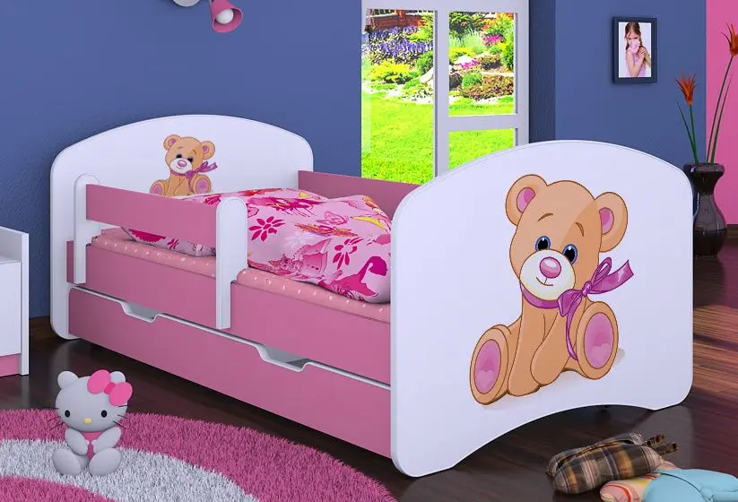 Pat Happy Babies Happy Bear with Bow L04 cu sertar 80x160 (White/Pink)