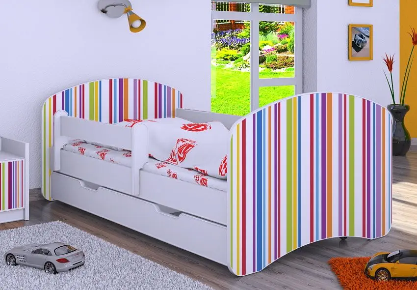 Pat Happy Babies Happy Colored Lines L10 cu sertar 90x200 (Multicolor/White)