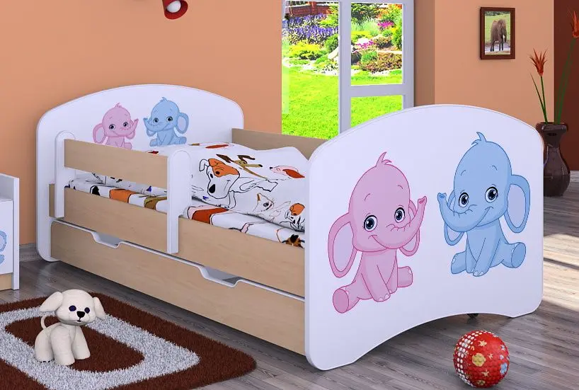 Pat Happy Babies Happy Elephants L04 cu sertar 80x160 (White/Light Pear)