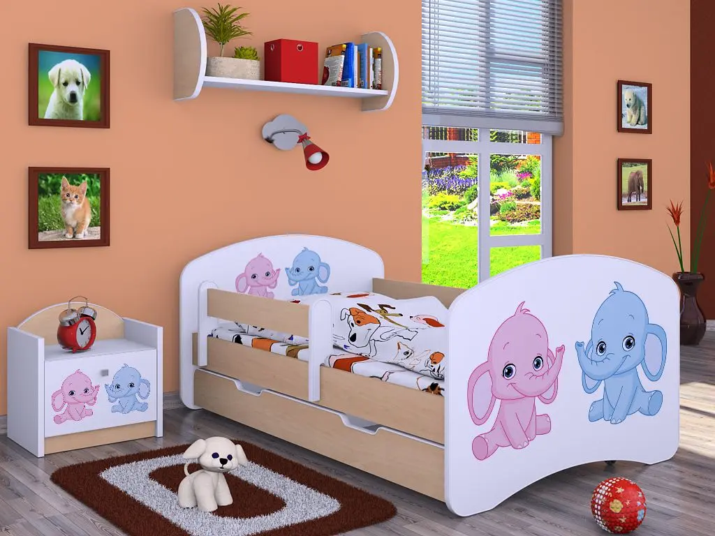 Pat Happy Babies Happy Elephants L04 cu sertar 80x160 (White/Light Pear)